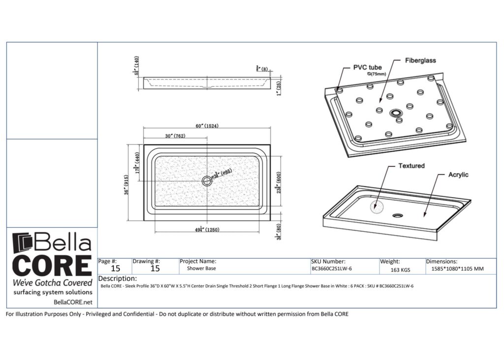 Acrylic Shower Base 36" — Bella CORE