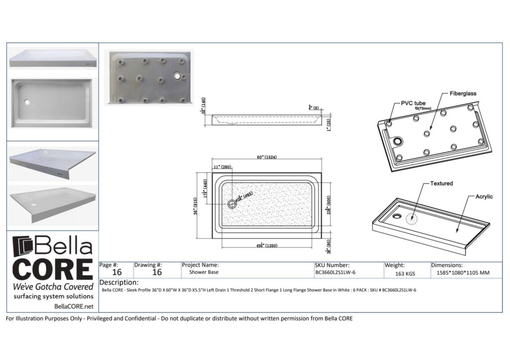 Acrylic Shower Base 36" — Bella CORE