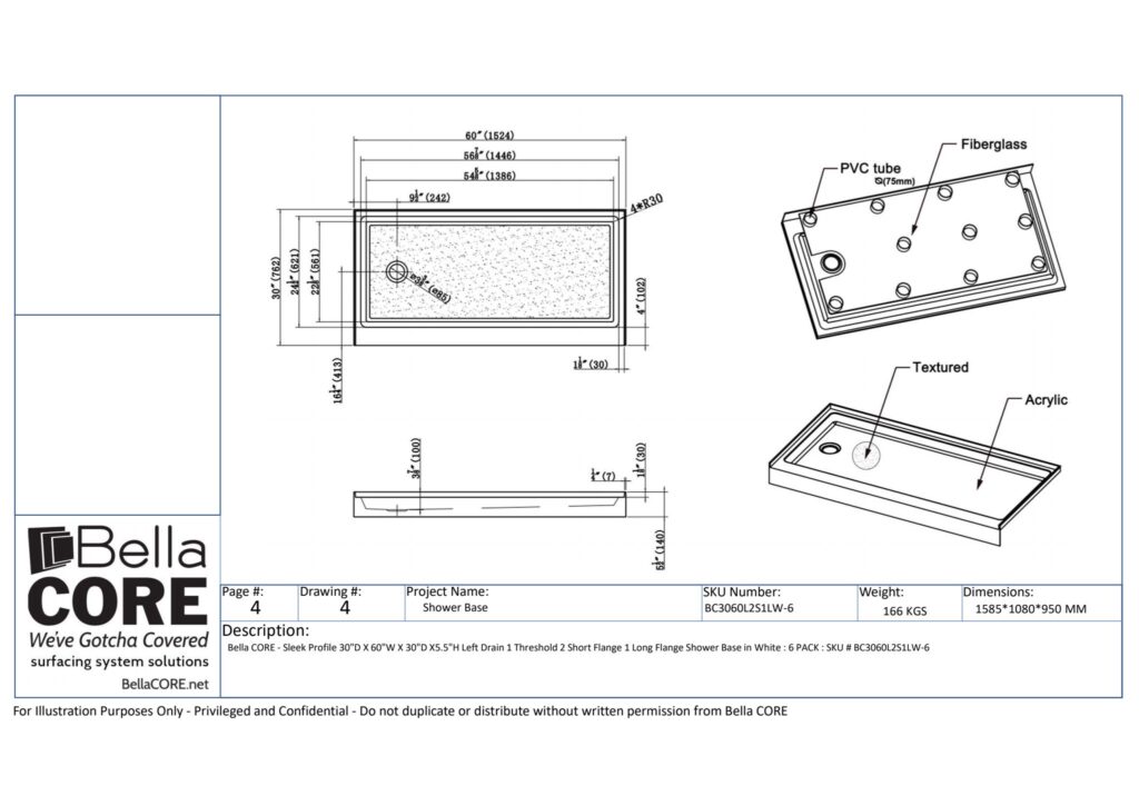 Acrylic Shower Base 30" — Bella CORE