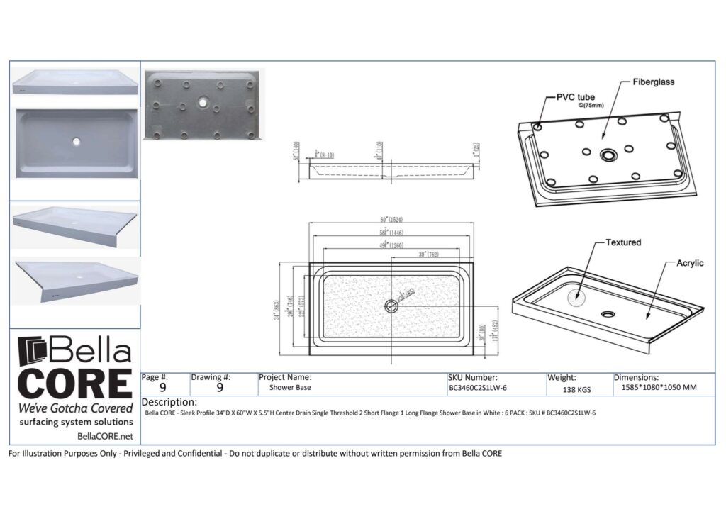Acrylic Shower Base 34" — Bella CORE